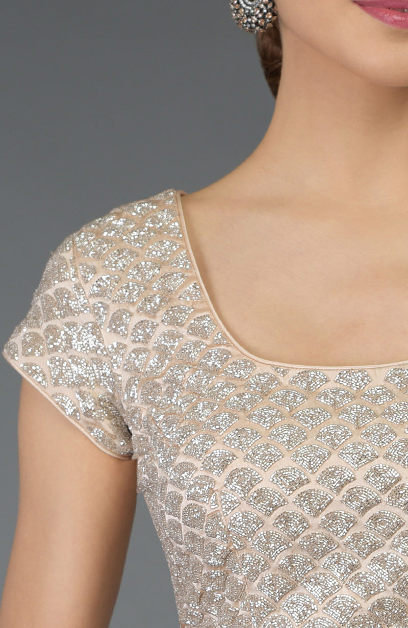Nude Peach Zardozi Hand Embroidered Blouse