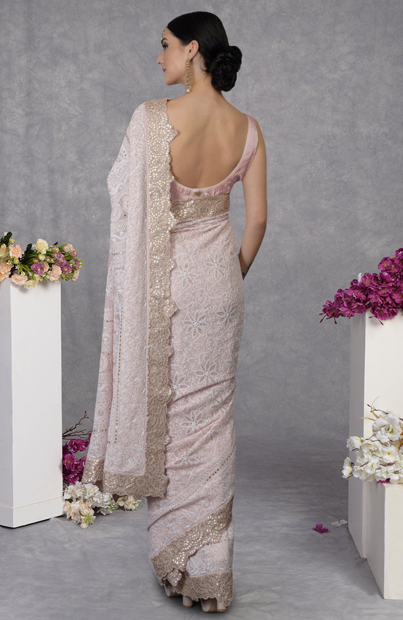 Heirloom Nude Pink Chikankari-Gota Patti Hand Embroidered Saree