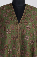 Olive Green Sozni Hand Embroidered Pure Pashmina Shawl