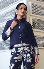 Navy Blue Parsi Gara Hand Embroidered Co-Ord Set