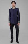 Navy Blue Zardozi Hand Embroidered Silk Bandhgala Jacket