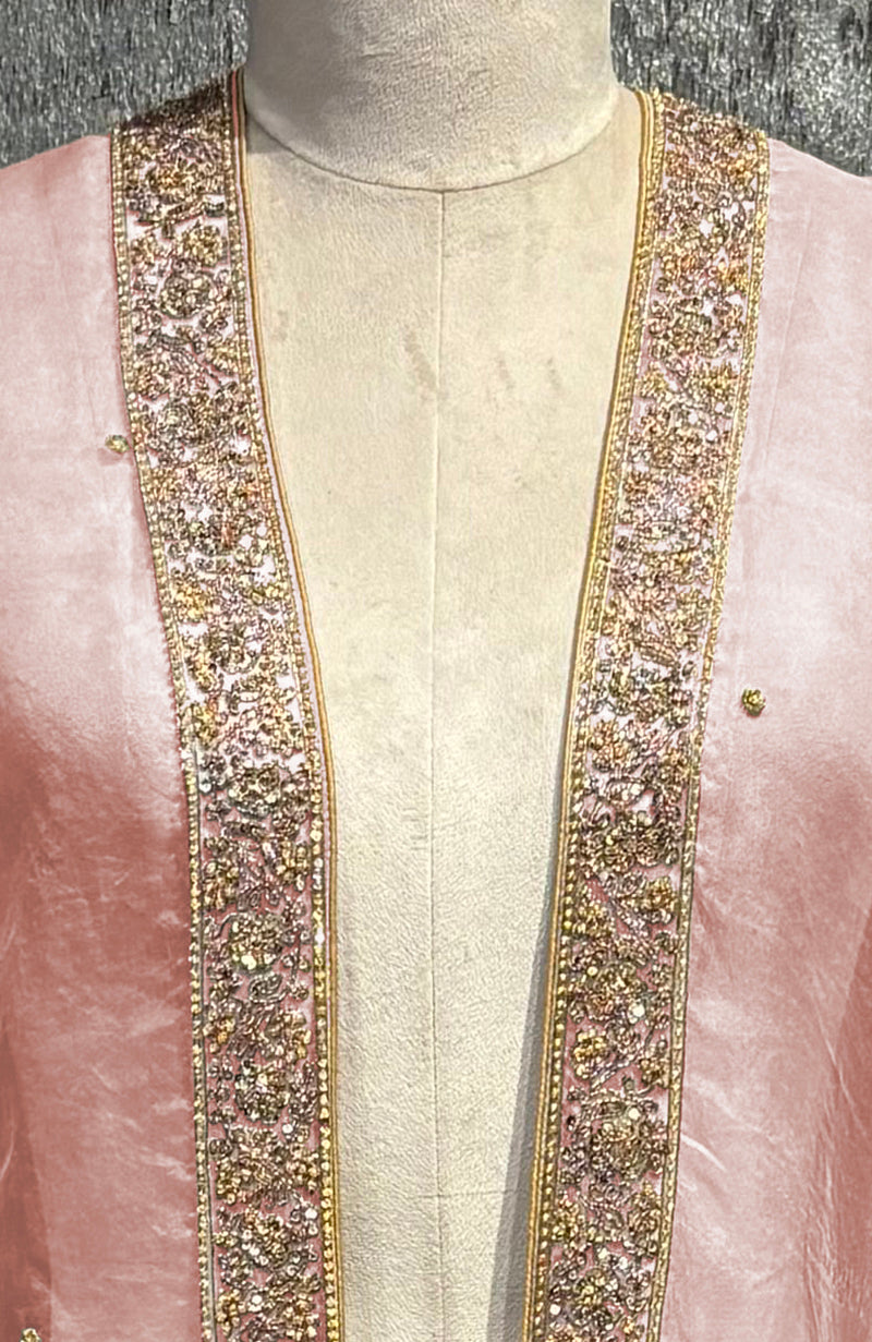 Oyster Pink-Gold Marori Beads & Sequin Hand Embroidered Dupatta