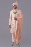 Oyster Pink Floral Zardozi Embroidered Silk Sherwani Set