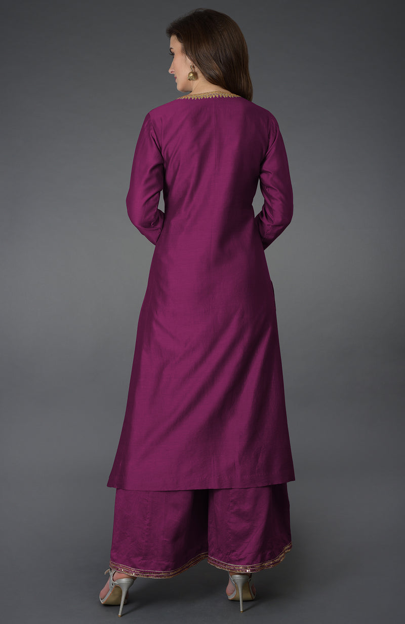 Peacock Pink Marori and Sequin Work Farshi Palazzo Suit
