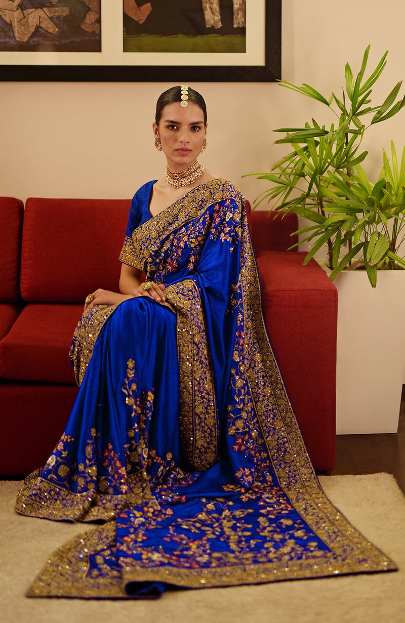Royal Blue Marodi & Resham Hand Embroidered Saree