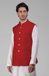 Red Pure Raw Silk Waistcoat Bandi Jacket