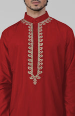 Red Kashmiri Tilla Hand Embroidered Kurta Set