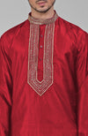 Red Zardosi Hand Embroidered Pure Silk Kurta
