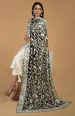 Masterpiece Black Parsi Gara Hand Embroidered Dupatta