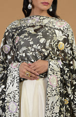 Masterpiece Black Parsi Gara Hand Embroidered Dupatta