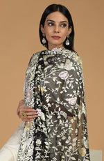 Masterpiece Black Parsi Gara Hand Embroidered Dupatta