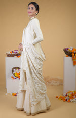 Ivory Chikankari and Kamdani Hand Embroidered Pure Georgette Dupatta