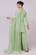 Sage Green Kashmiri Tilla Aari Embroidered Sharara Set