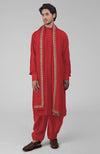 Scarlet Red Pintuck Pathani Kurta Salwar Set & Tilla Embroidered Dupatta
