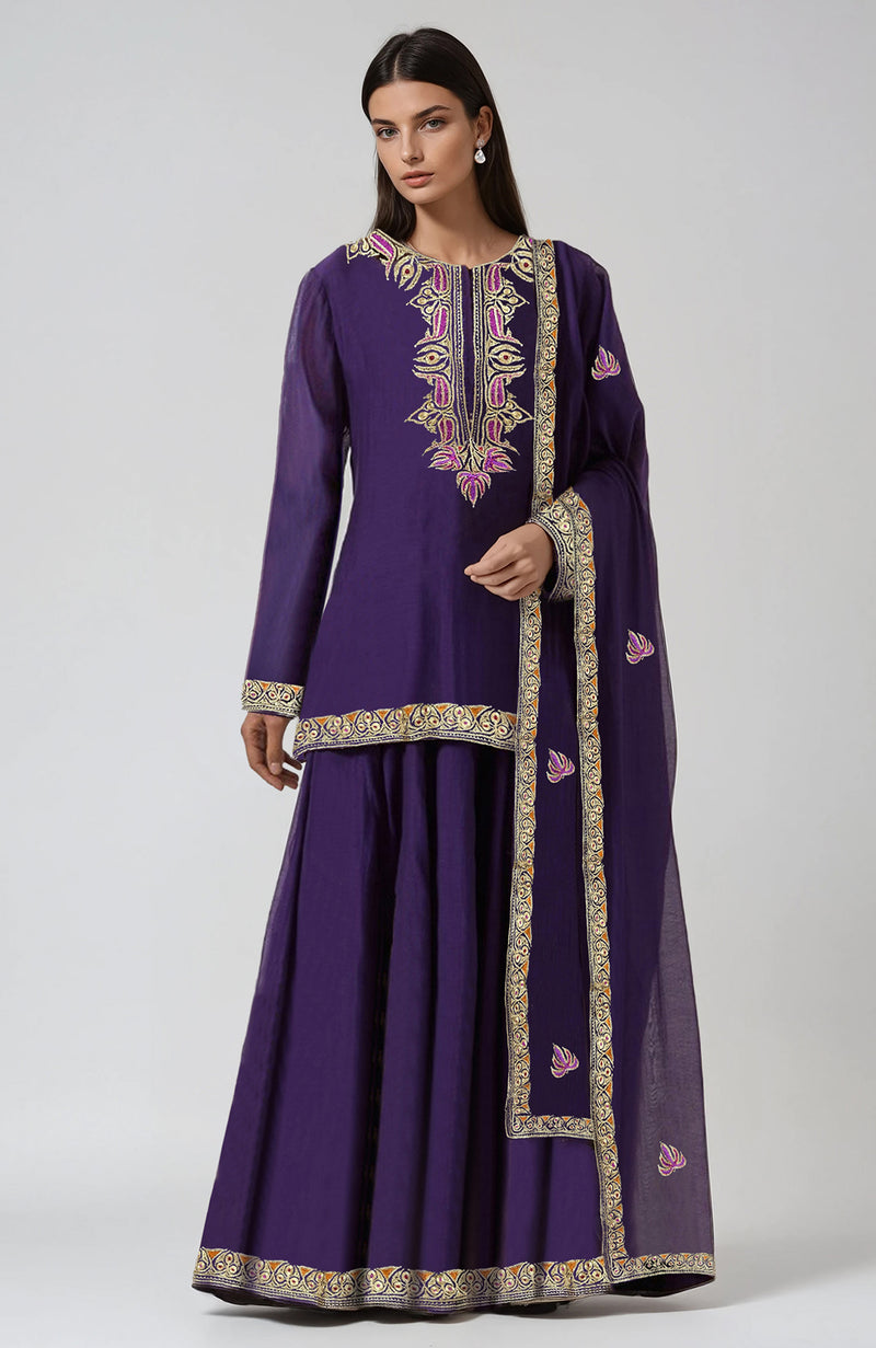 Deep Rosewood Zardozi Hand Embroidered Lehenga Set