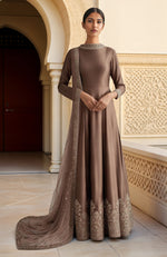 Mocha Brown Resham Zari & Sequin Embroidered Anarkali Set