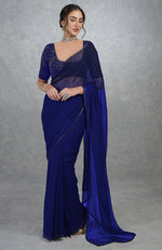 Royal Blue Gold Hand Embroidered Saree & Blouse