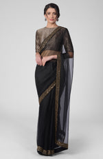 Tara - Black Hand Embroidered Zardozi Saree & Brocade Blouse