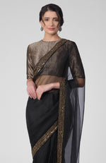 Tara - Black Hand Embroidered Zardozi Saree & Brocade Blouse