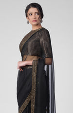 Tara - Black Hand Embroidered Zardozi Saree & Brocade Blouse