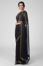 Tara - Black Hand Embroidered Zardozi Saree & Brocade Blouse