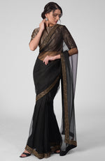 Tara - Black Hand Embroidered Zardozi Saree & Brocade Blouse