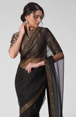 Tara - Black Hand Embroidered Zardozi Saree & Brocade Blouse