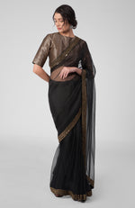 Tara - Black Hand Embroidered Zardozi Saree & Brocade Blouse