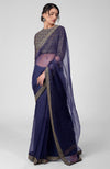 Tara - Ink Blue Hand Embroidered Zardozi Saree & Brocade Blouse
