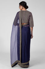 Tara - Ink Blue Hand Embroidered Zardozi Saree & Brocade Blouse