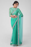 Tara - Mint Hand Embroidered Zardozi Saree & Brocade Blouse