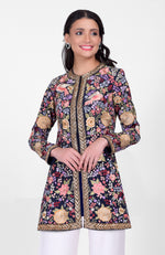 Navy Blue Parsi Gara and Zardozi Hand Embroidered Jacket Set