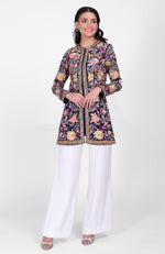 Navy Blue Parsi Gara and Zardozi Hand Embroidered Jacket Set