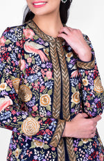 Navy Blue Parsi Gara and Zardozi Hand Embroidered Jacket Set