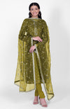 Green Phulkari Kurta Set With Gota Kasab Dupatta