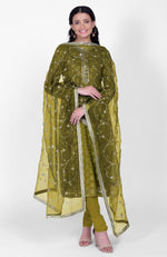 Green Phulkari Kurta Set With Gota Kasab Dupatta