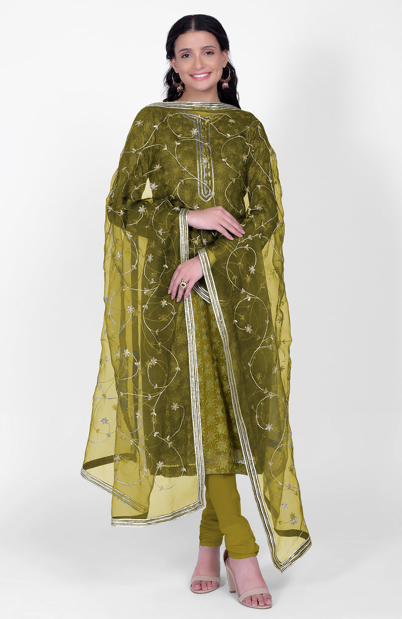 Green Phulkari Kurta Set With Gota Kasab Dupatta