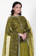 Green Phulkari Kurta Set With Gota Kasab Dupatta