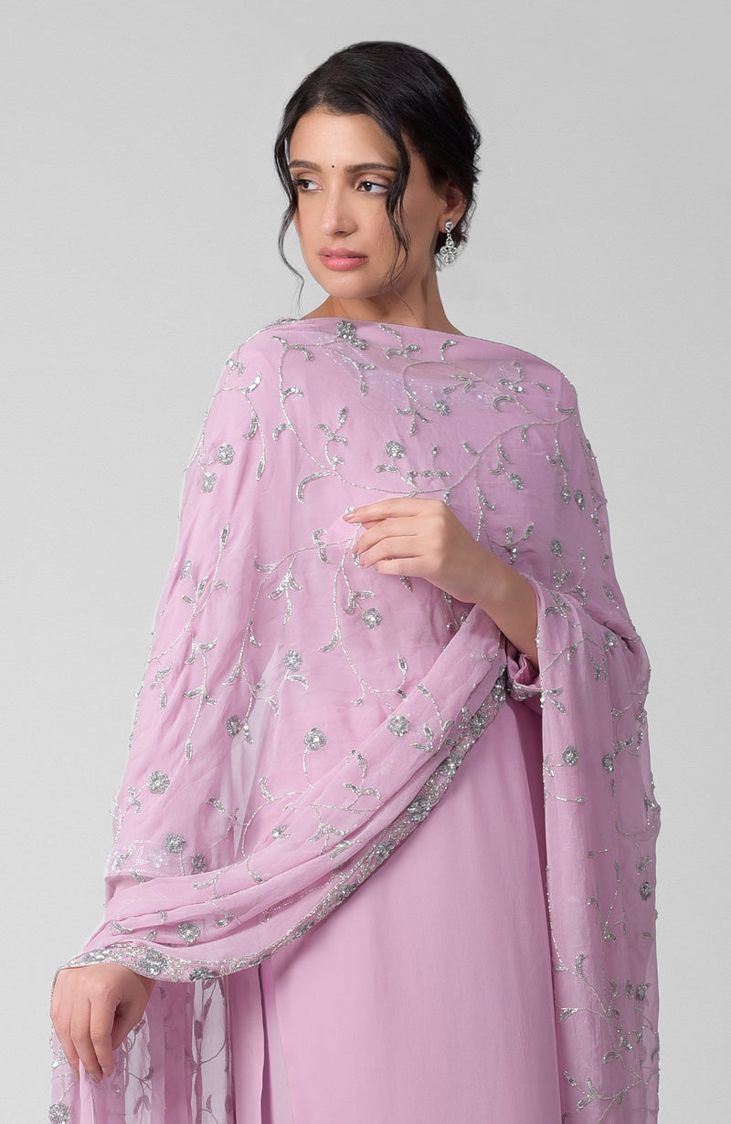 Lilac Breeze-Silver Beads & Sequin Zardozi Hand Embroidered Kurta Set