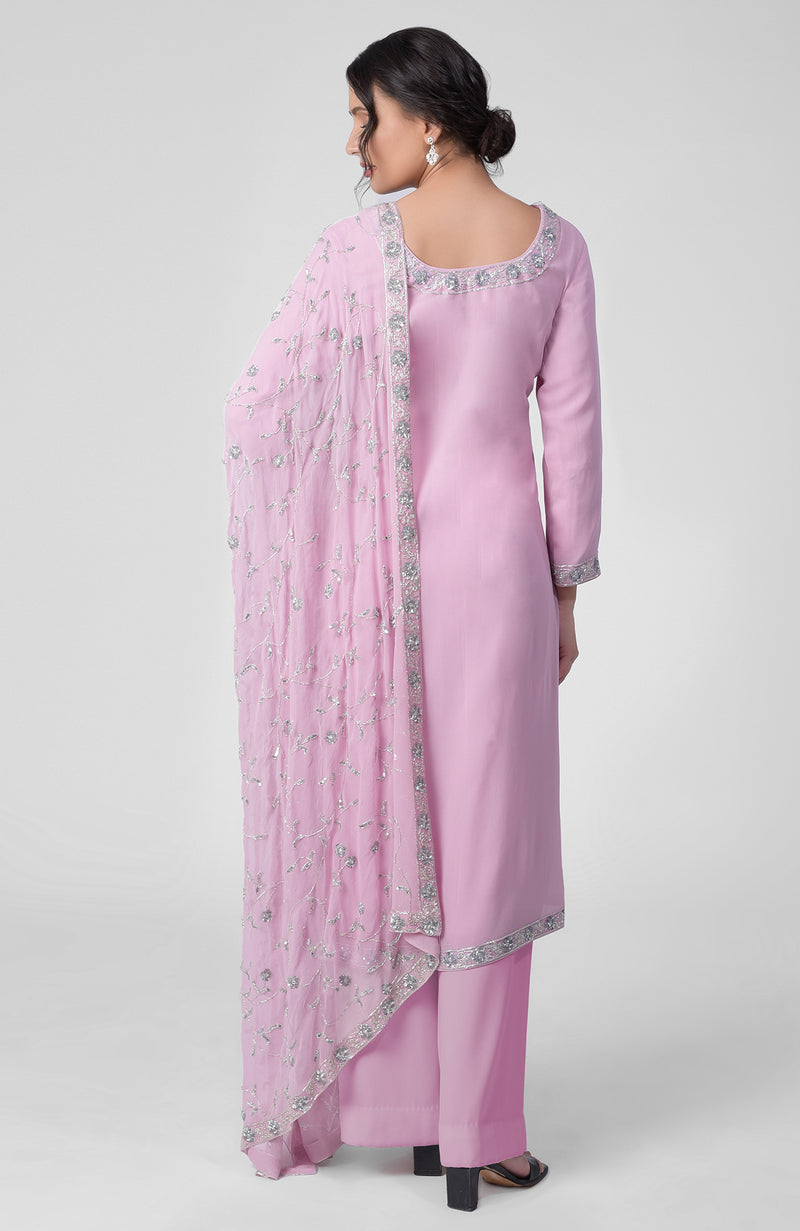 Lilac Breeze-Silver Beads & Sequin Zardozi Hand Embroidered Kurta Set