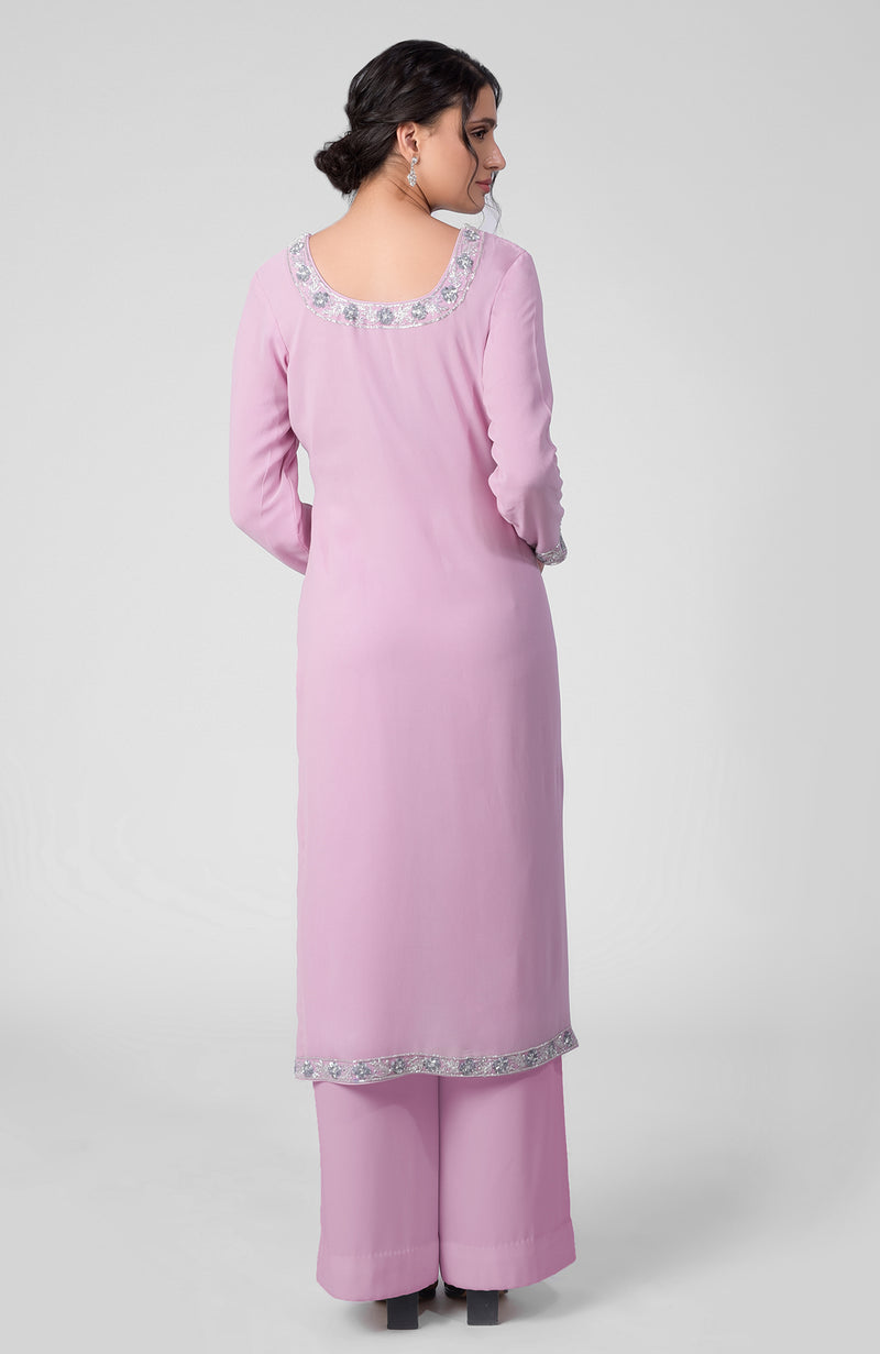 Lilac Breeze-Silver Beads & Sequin Zardozi Hand Embroidered Kurta Set
