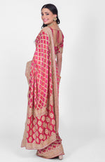 Masterpiece Pink-Red Ombre Bandhej & Banarasi Zari Zardozi Hand Embroidered Saree