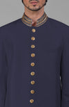 Midnight Blue Zardozi Hand Embroidered Silk Bandhgala Jacket Set