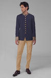 Midnight Blue Zardozi Hand Embroidered Silk Bandhgala Jacket Set