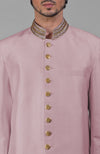Burnished Lilac-Gold Zardozi Hand Embroidered Silk Bandhgala Jacket Set