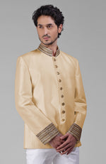 Gold Zardozi Hand Embroidered Silk Bandhgala Jacket Set
