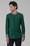 Emerald Green Zardozi Hand Embroidered Silk Bandhgala Jacket