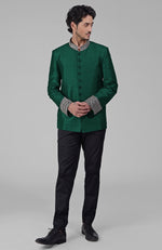 Maroon Zardozi Hand Embroidered Silk Bandhgala Jacket Set