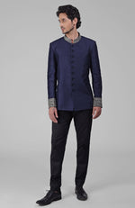 Black Zardozi Hand Embroidered Silk Bandhgala Jacket Set