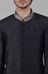 Black Zardozi Hand Embroidered Silk Bandhgala Jacket Set